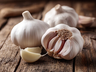 garlic on a wooden background