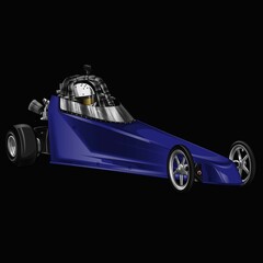 Blue and painted racing car. Isolated in black background, for t-shirt design.