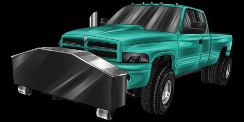 Turquoise green truck isolated on a black background for t-shirt design, print, and business purposes.