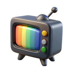 Retro television with rainbow screen and antenna isolated on transparent background