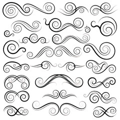 Abstract floral vector design elements set with vintage ornate scrolls, borders, and swirl patterns for decoration