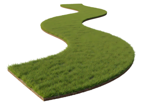 A Winding Path of Lush Green Turf A Serpentine Journey Across a Carpet of Grass isolated on transparent background