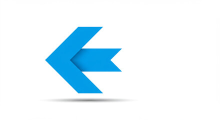 Abstract blue arrow design with ribbon element, pointing left, minimalist style.