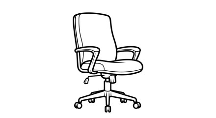 Black and White Office Chair Illustration, Isolated on White Background