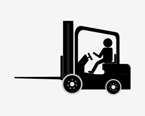 Silhouette Illustration of Forklift Truck with Driver Operating Industrial Vehicle in Warehouse or Factory