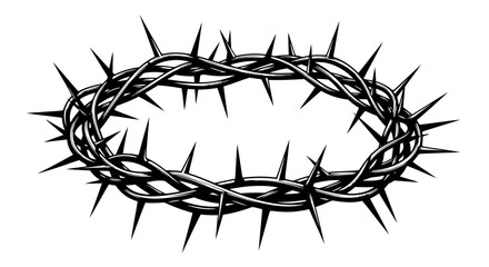 Intricate Black and White Crown of Thorns Illustration on White Background