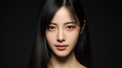 Fototapeta premium Stunning Asian Woman Portrait: Elegance, Beauty, and Dark Background