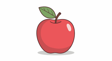 Cartoon Red Apple with Green Leaf and Brown Stem Illustration 1.