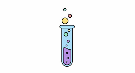 Colorful Cartoon Test Tube with Bubbles and Liquid.
