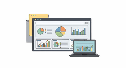 Colorful Data Visualization on Laptop and Multiple Screen Displays.