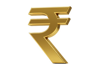 A golden 3d rendering of the indian rupee symbol isolated on transparent background