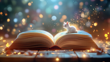 Magical Kitten on Open Book: A Whimsical Scene