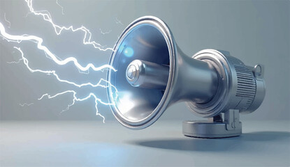 Marketing time concept,plastic realistic 3d megaphone, plastic loudspeaker with lightning. Vector illustrationMarketing concept. 3D cartoon megaphone with lightning. Marketing time concept. Vector 3d 