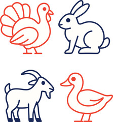 Simple Line Cartoon Farm Animal Icon Illustration