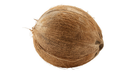 Whole brown fibrous coconut with visible husk isolated on a transparent background image