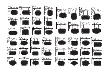 Vintage Hanging Shop Sign Silhouette Collection Decorative Iron Signboard Set