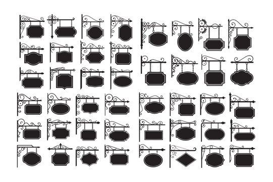 Vintage Hanging Shop Sign Silhouette Collection Decorative Iron Signboard Set