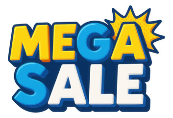 Bold sticker with MEGA SALE in colorful comic style, eye-catching retail promotion on transparent background.