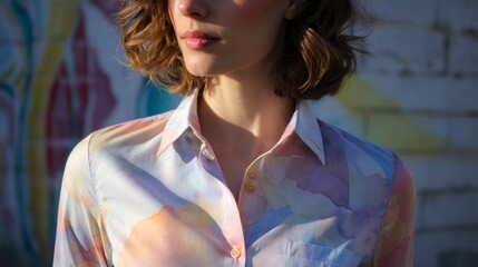 Woman in stylish patterned shirt