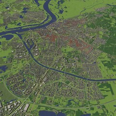 3D illustration of city and urban in Nijmegen Netherlands
