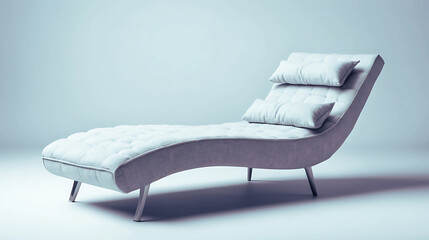 Photo of a modern chaise lounge with a soft pillow, isolated on a white background. Sleek, contemporary furniture design perfect for living rooms, reading corners, or minimalist interior decor.