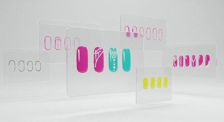 Nail polish samples in acrylic display cases