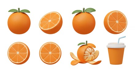 Orange fruit juice and slice collection design elements