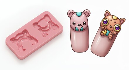 Silicone nail art mold with cartoon animals