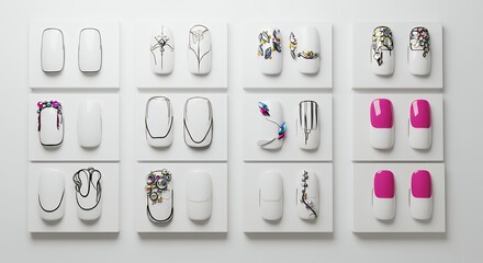 Various nail art designs on display