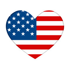 The American flag is designed in a heart shape with stars and stripes, isolated on white background