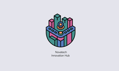 Obraz premium Isometric Abstract Digital City Icon for Technology Innovation and Data Hub