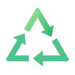 A green recycling symbol with arrows forming a triangle isolated on white background