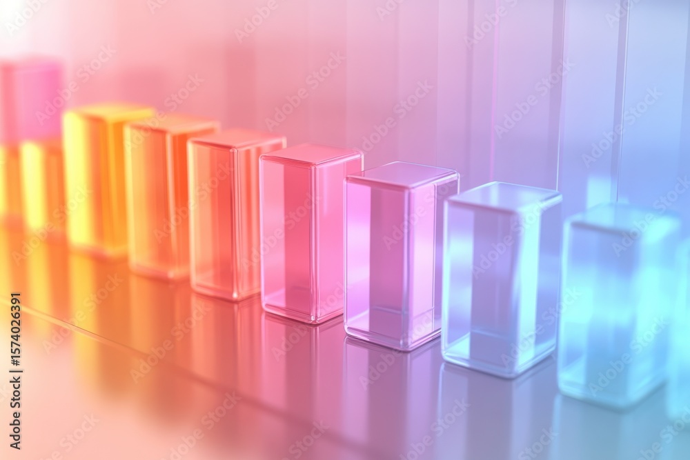 Fototapete abstract gradient color translucent blocks arranged in a row with reflective surface
