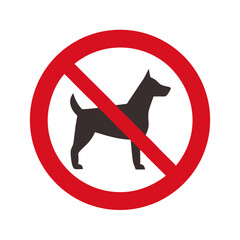 A red circle with a line through a dog, indicating no dogs allowed isolated on white background