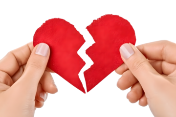 Two hands gently hold a red broken heart against a transparent background, symbolizing loss, grief, or heartbreak and potential for healing.. Ai Generated Images