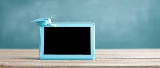 Graduation celebration on digital display home office photo bright background close-up educational achievement