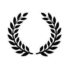 A black laurel wreath isolated on white background represents victory, achievement, and honor in a classic style