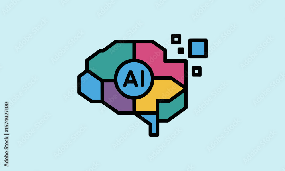 Poster artificial intelligence brain icon with digital elements and ai symbol for cognitive computing