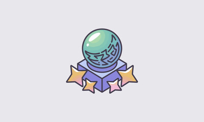 Obraz premium Magical Green Orb on Pedestal with Stars Icon
