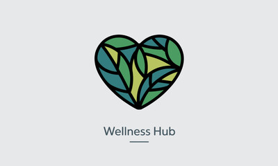 Obraz premium Green Leaf Heart Logo for Wellness, Health, and Nature Concepts