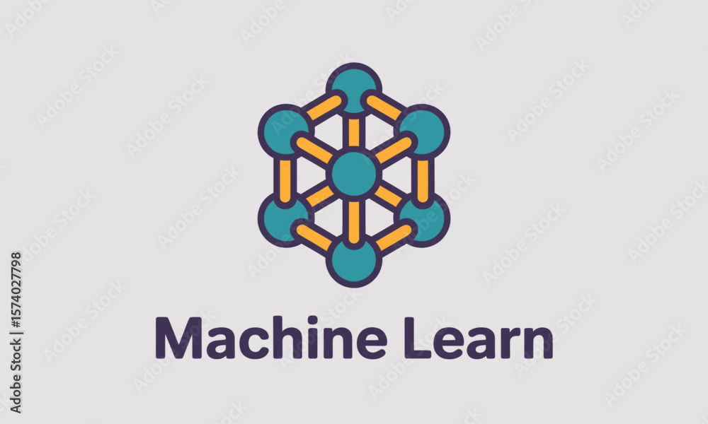 Poster machine learning concept with abstract network icon on gray background
