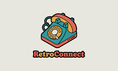 Retro Rotary Telephone Isometric Illustration in Teal and Orange, Vintage Communication Device Icon Design