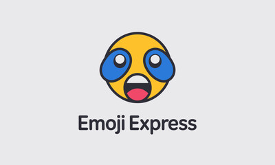 Shocked Yellow Emoji Icon with Wide Blue Eyes and Open Mouth on Grey Background
