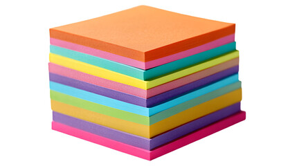 Stack of colorful square sticky notes or memo pads in assorted pastel colors on a black background