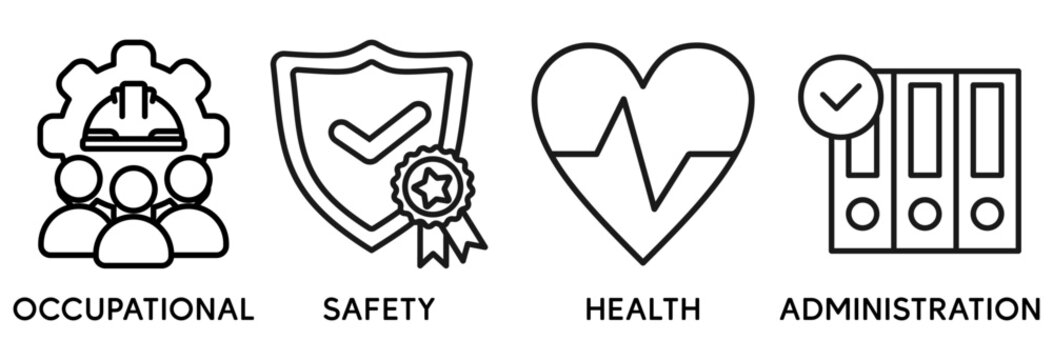 OSHA icon set vector illustration concept relate to occupational safety and health administration with an icon of worker, protection, healthcare, and procedure