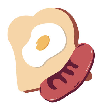 Toast with Fried Egg with sosage Cartoon Style