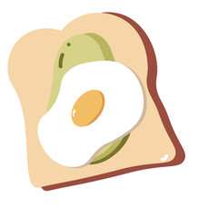 Toast with Fried Egg and avocado Cartoon Style