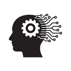 Artificial Intelligence Brain Circuit Icon Technology Head Silhouette
