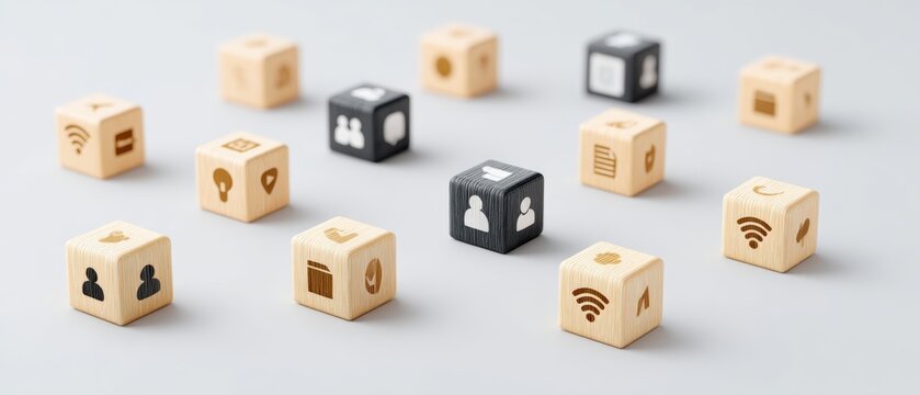 Innovative business icons creative workspace digital design modern environment eye-level view symbolizing connectivity and collaboration