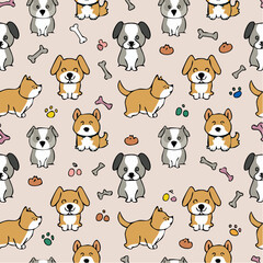 Seamless pattern of cute cartoon dogs